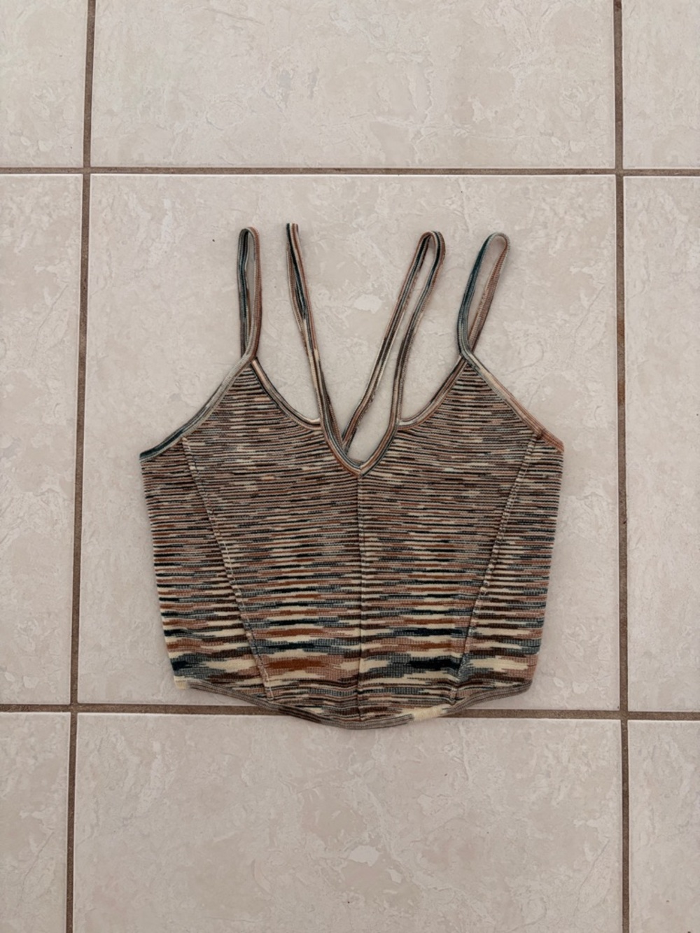 New Anthropologie Multicolor Striped Ribbed V-Neck Crop Top